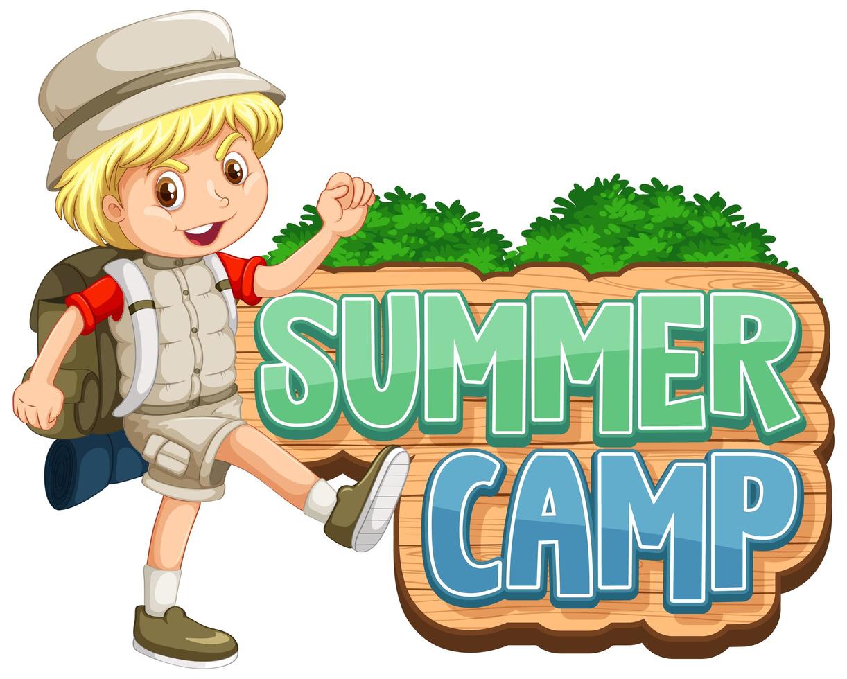 Font design for summer camp with cute kid at park vector