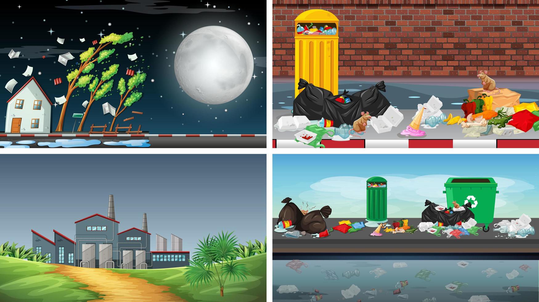 Set of polluted scenes vector