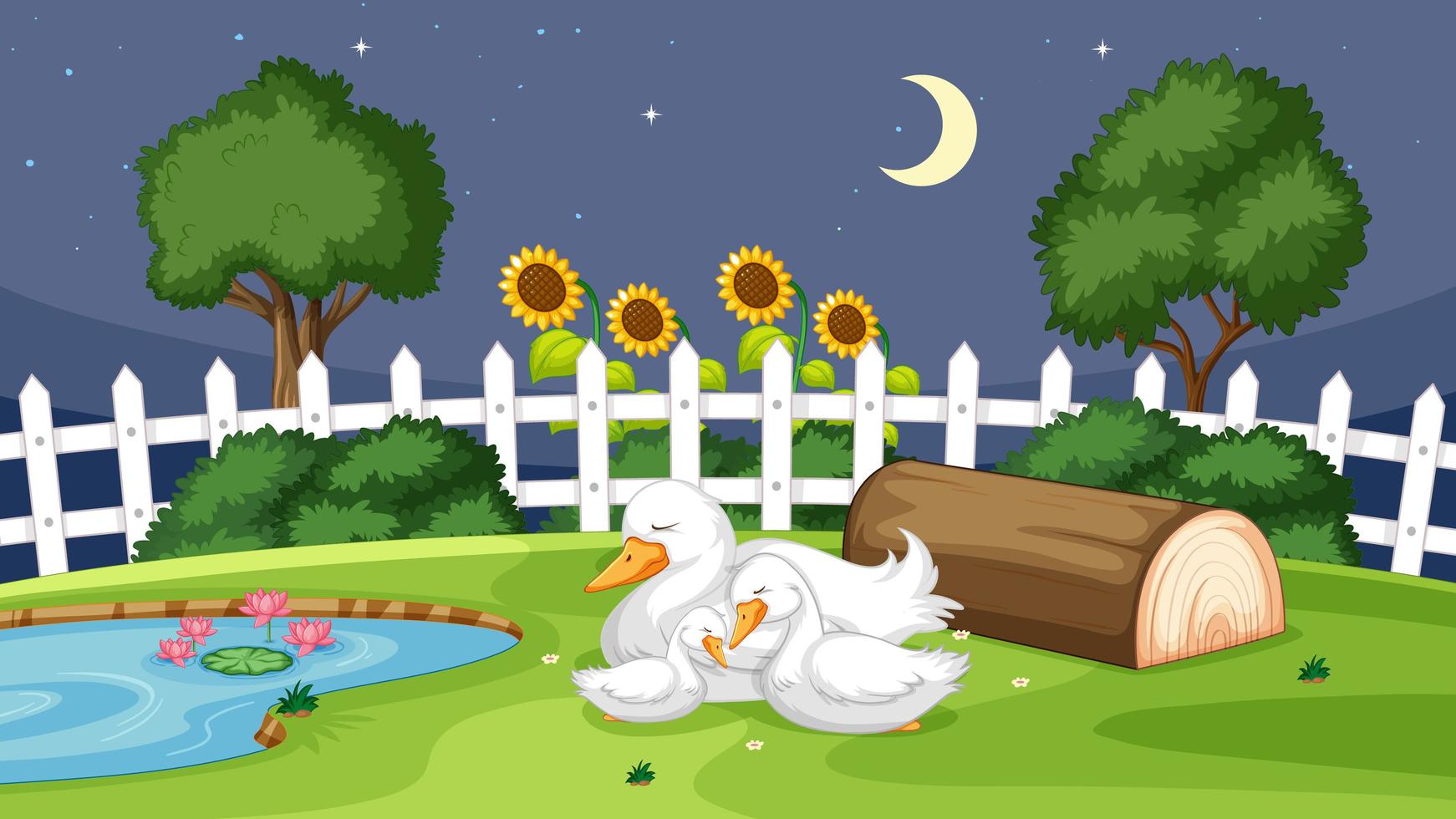 Cute duck sleeping on grass vector