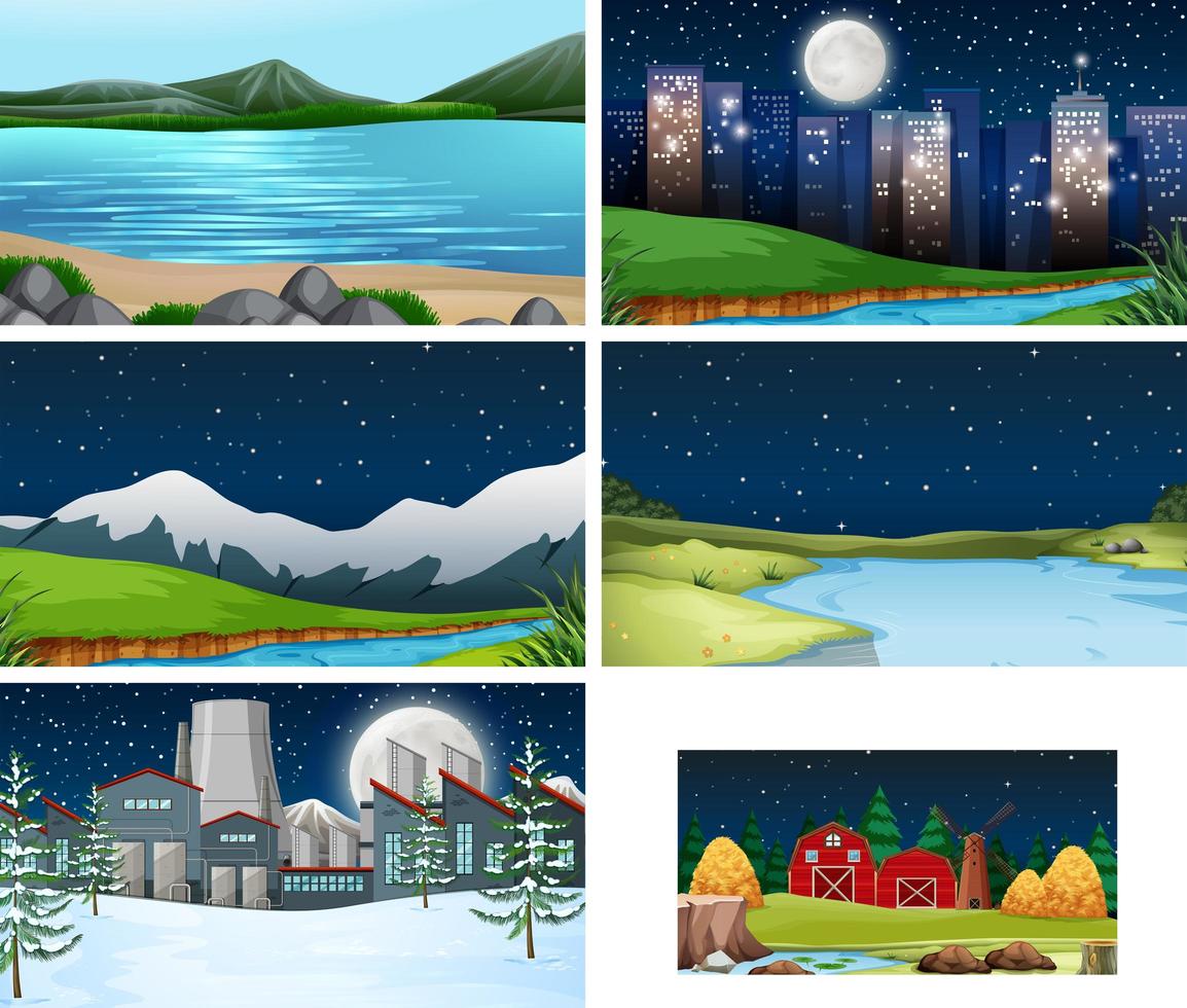 Set of scenes in nature setting vector