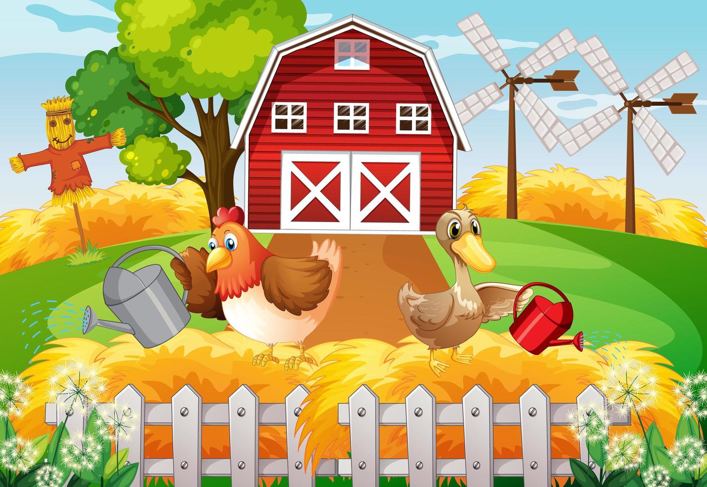 Farm theme background with farm animals vector