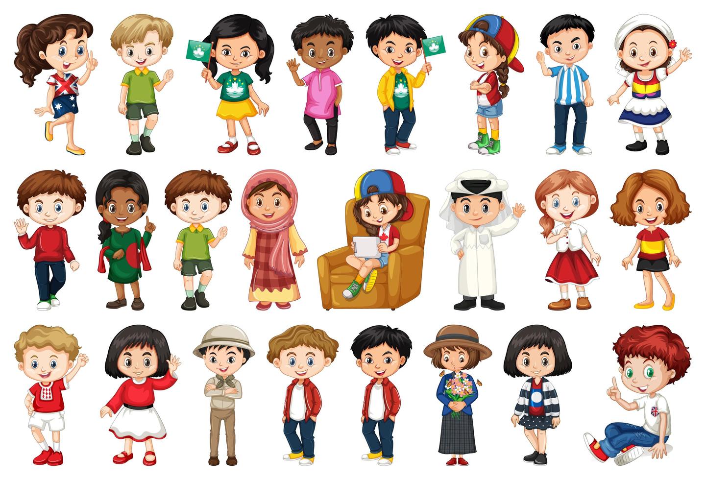 Large set of children doing different activities vector