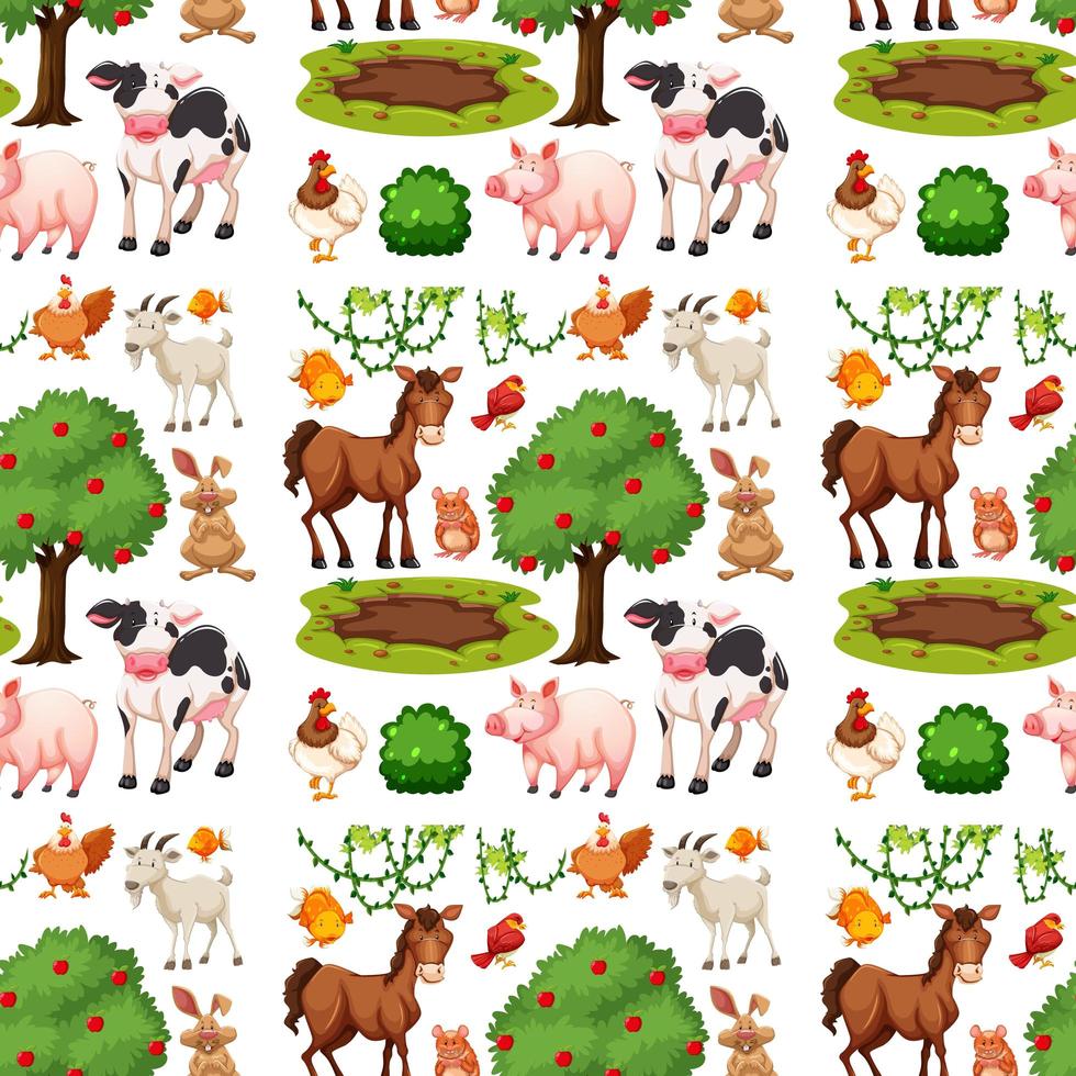 Farm animal group seamless pattern vector