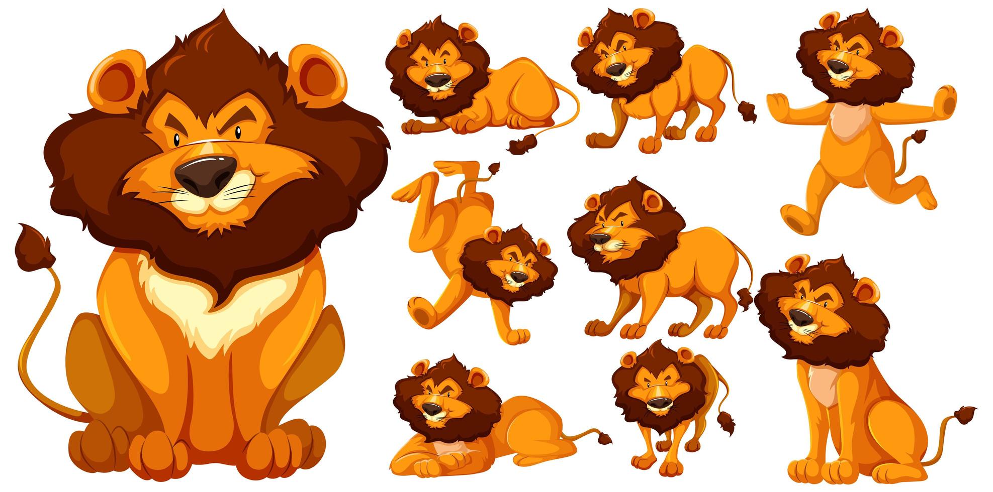 Set of lion cartoon character vector