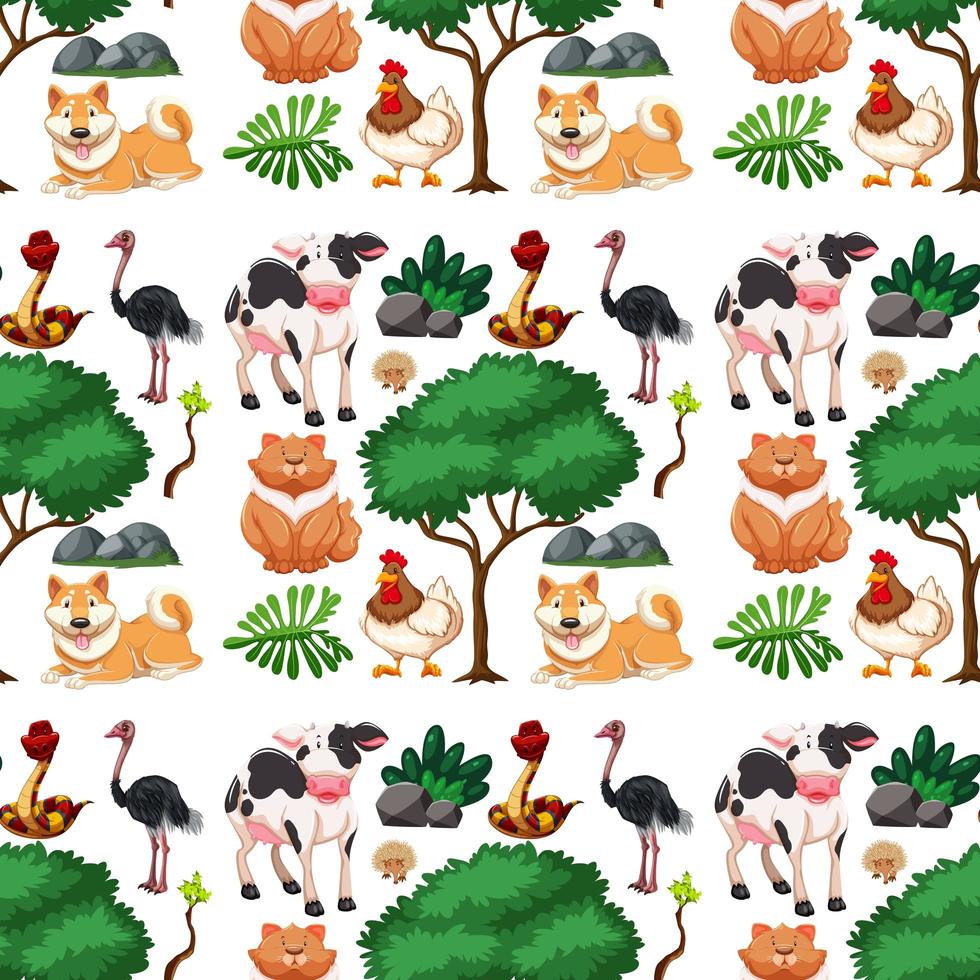 Wild cute animal and tree seamless pattern vector