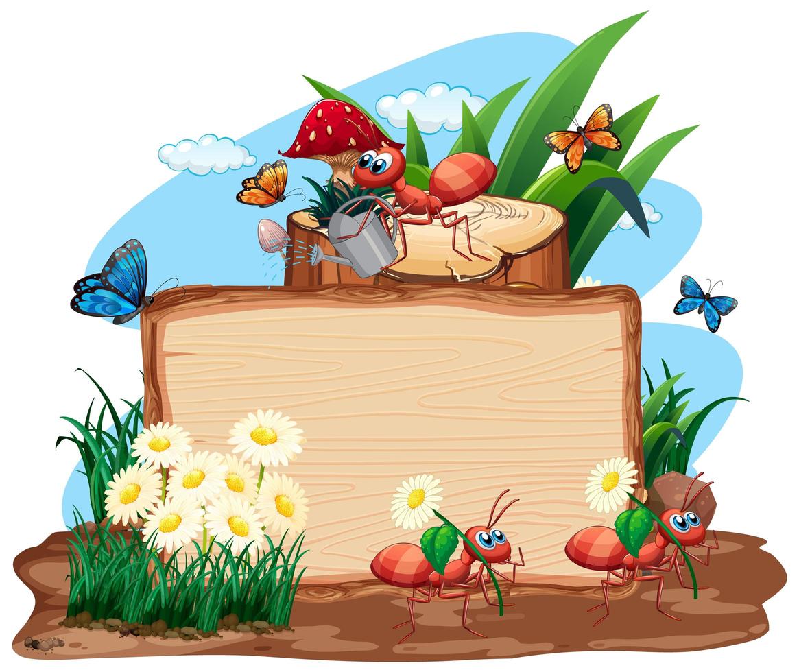 Border template design with insects in the garden background vector