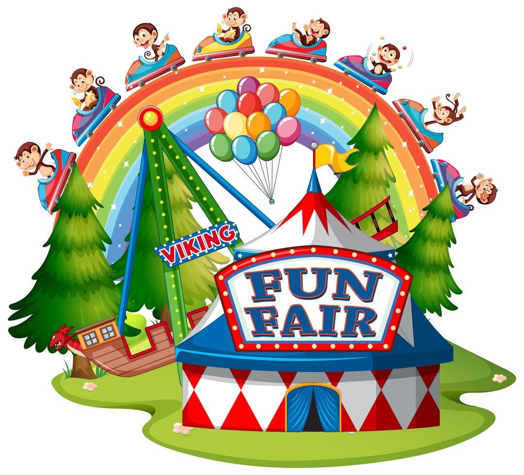 Scene with happy monkeys on the rides on white background vector
