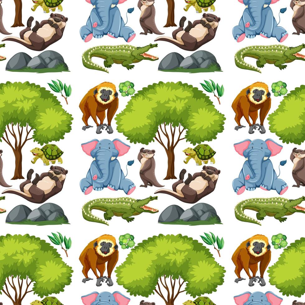 Wild cute animal and tree seamless pattern vector