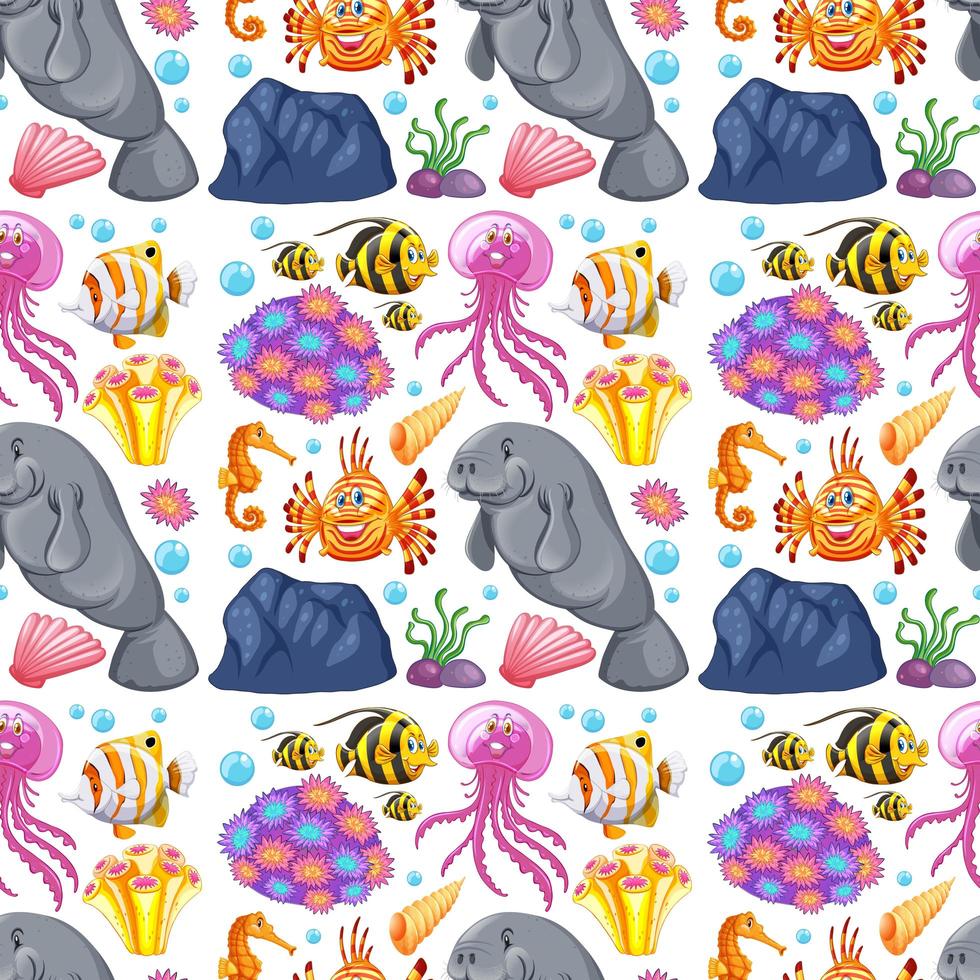 Seamless background design with sea creatures and coral vector