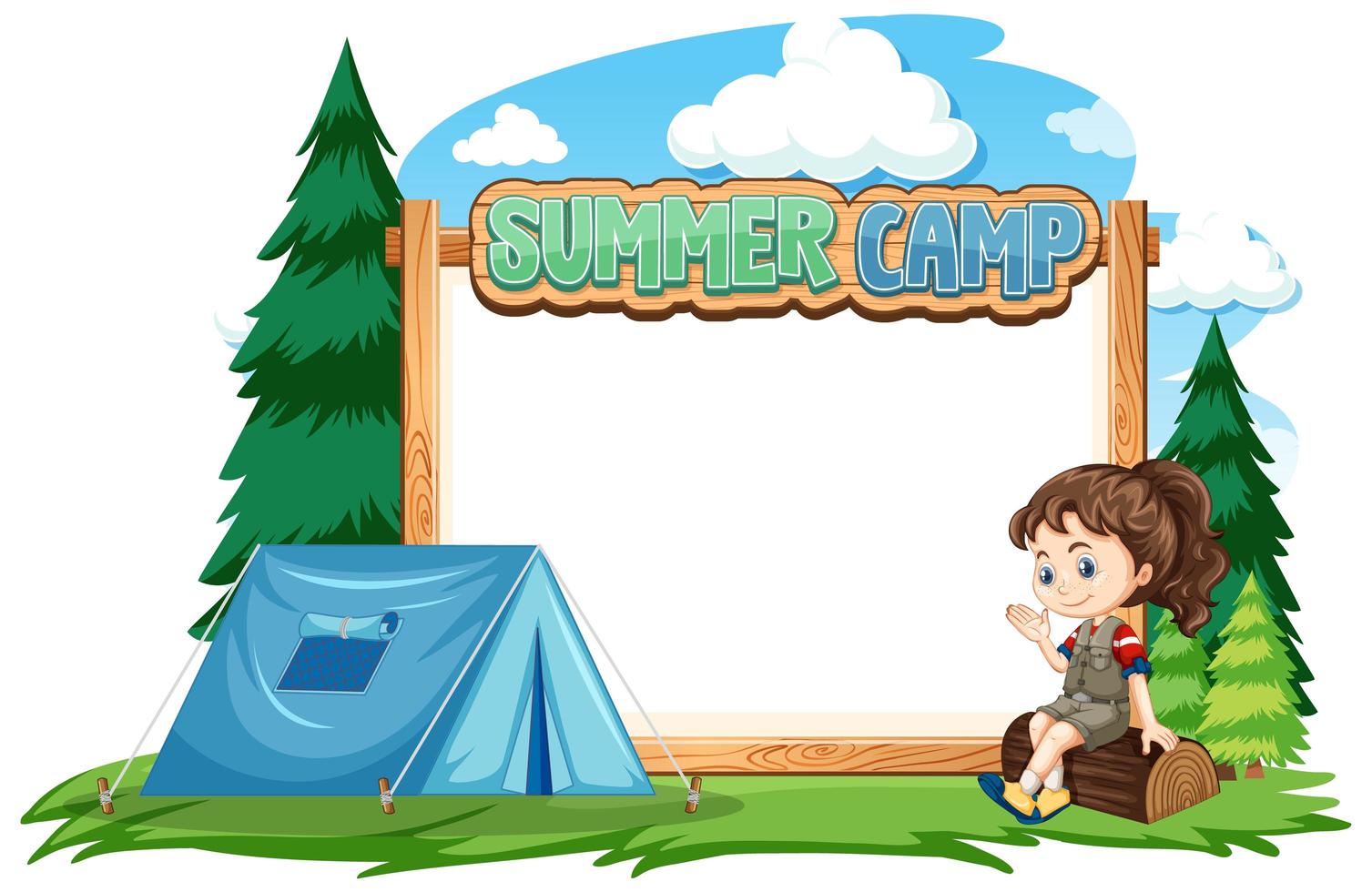 Border template design with girl at summer camp vector