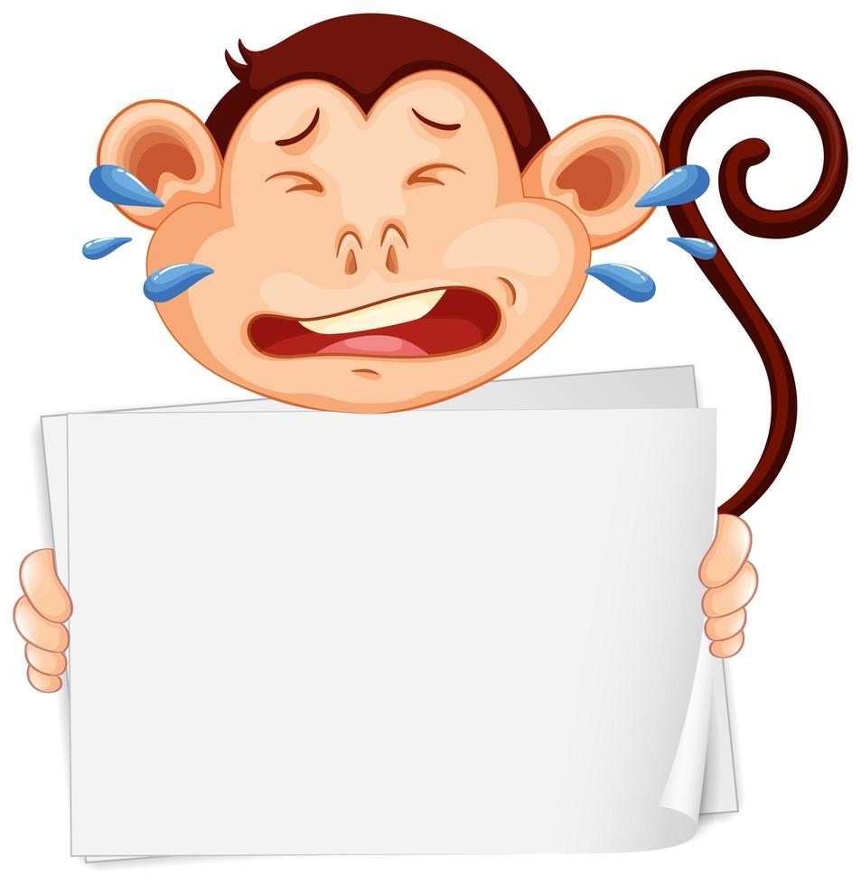 Blank sign template with crying monkey on white background vector