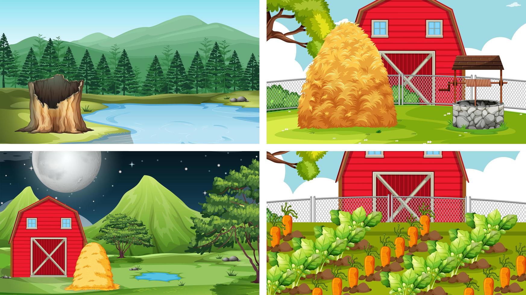 Set of scenes in nature setting vector