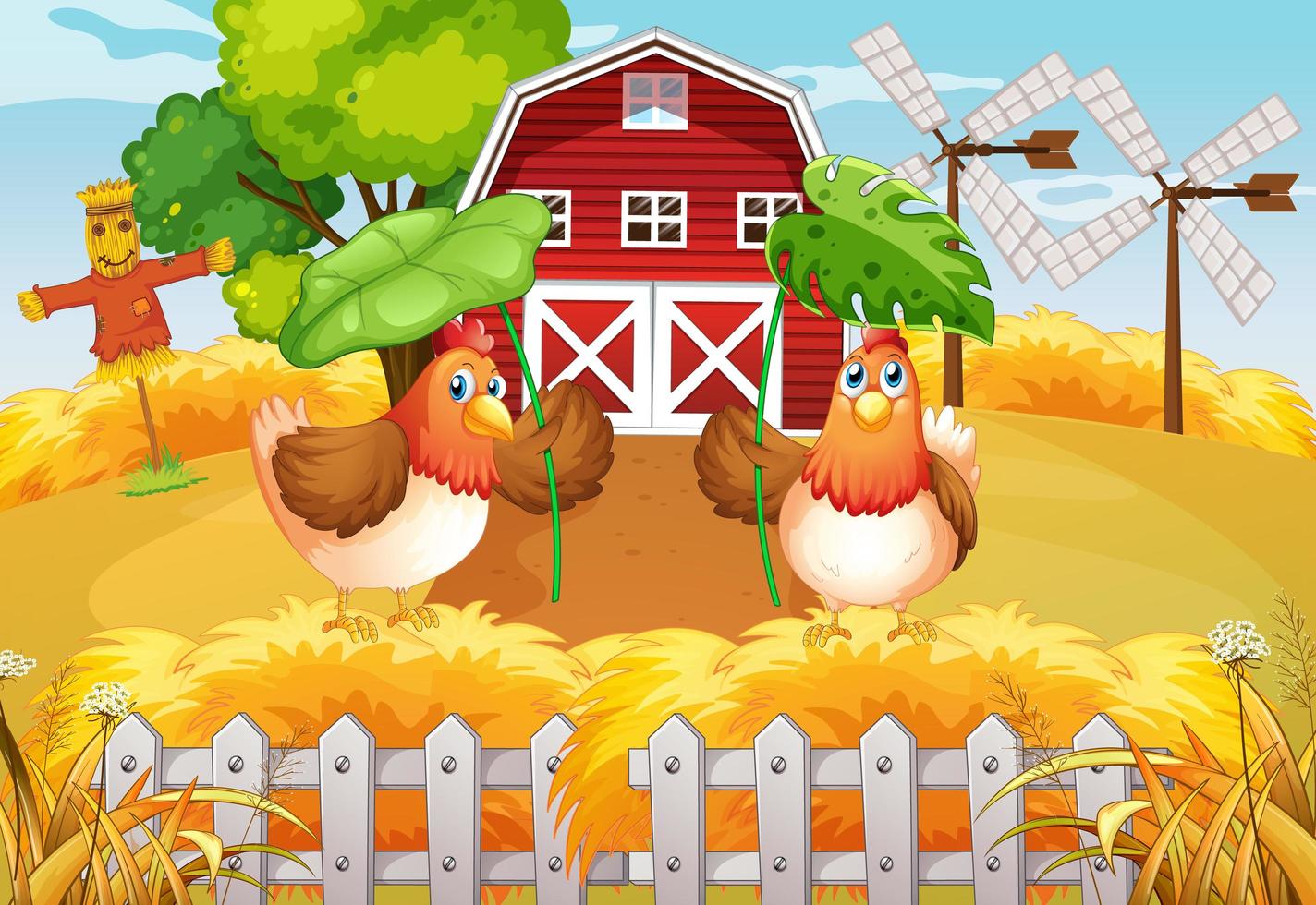 Farm theme background with farm animals vector