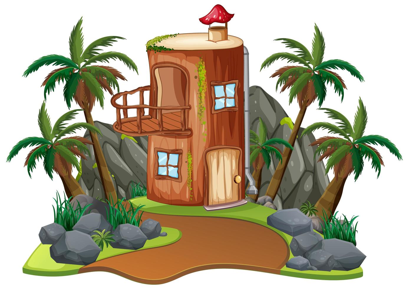 Scene with wooden house on white background vector