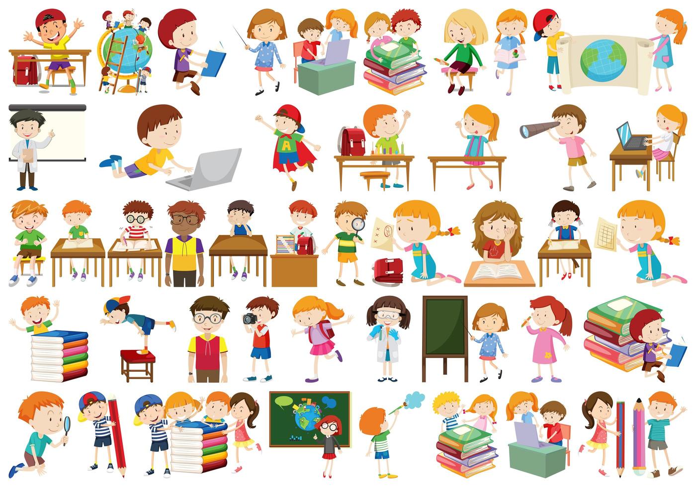 Boys, girls, children in educational fun activty theme vector