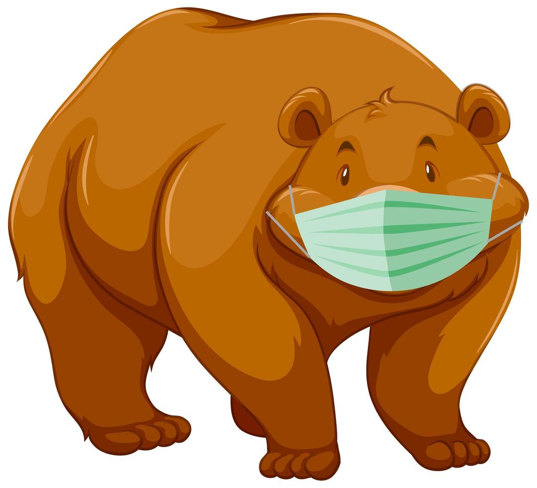 Bear cartoon character wearing mask vector