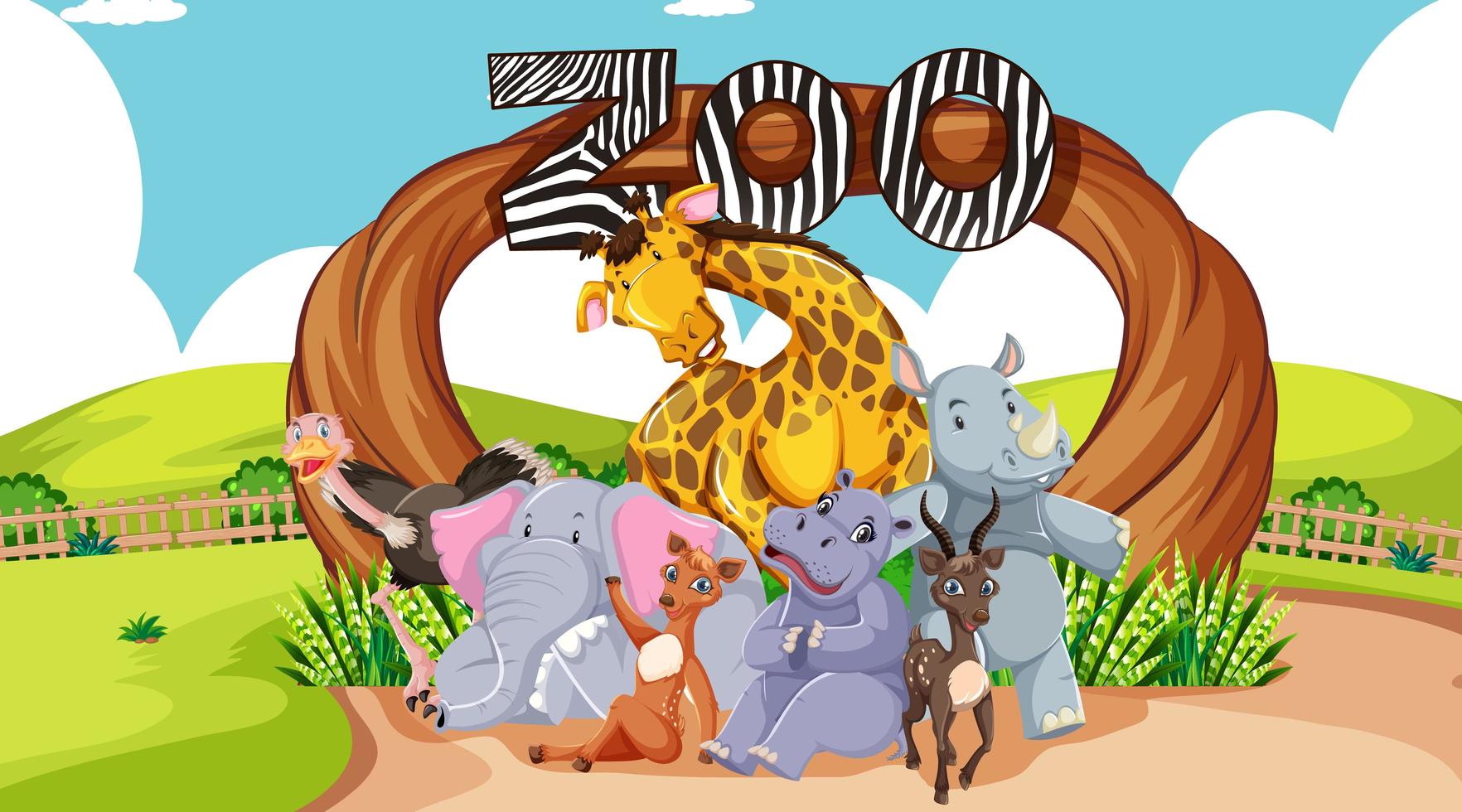 Zoo animals at the entrance sign vector