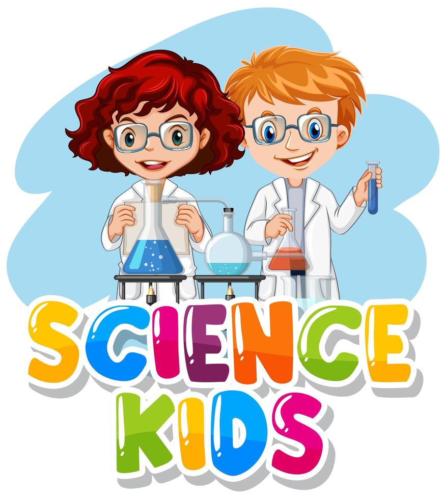 diseño de fuente para niños de ciencia de palabras con niño en el laboratorio vector