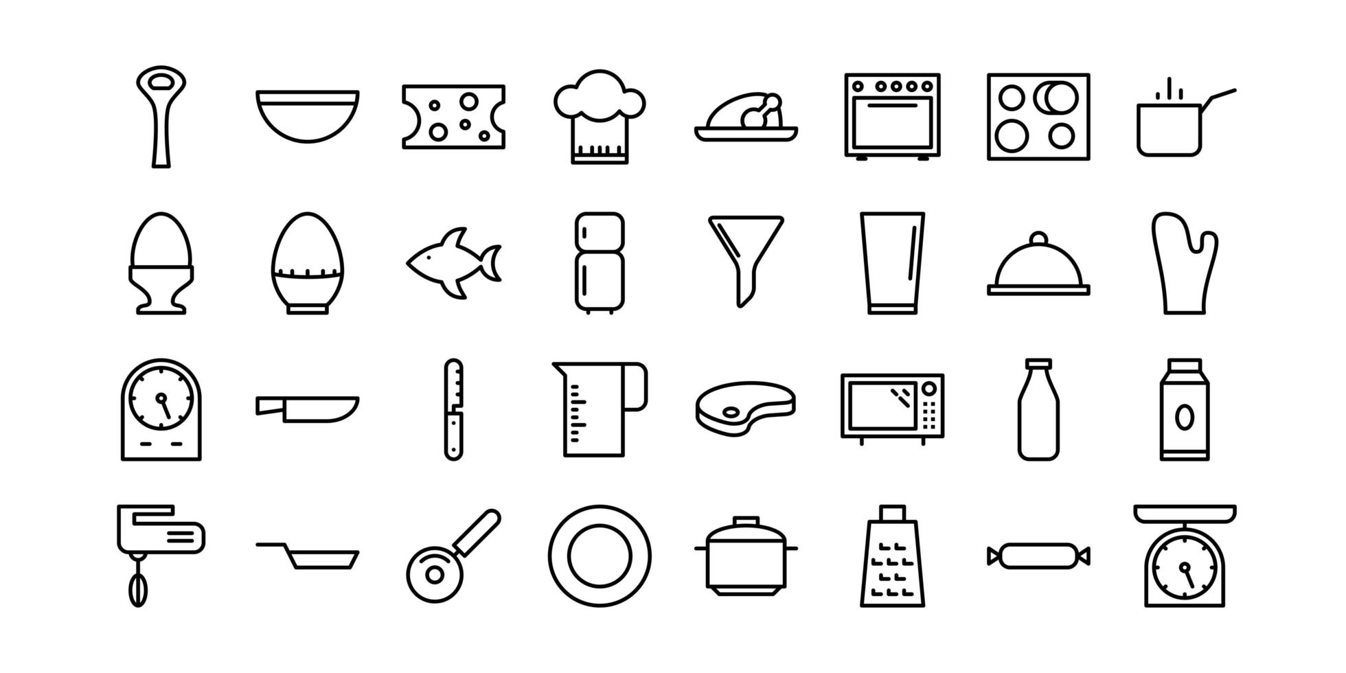 iconos de linea de cocina vector