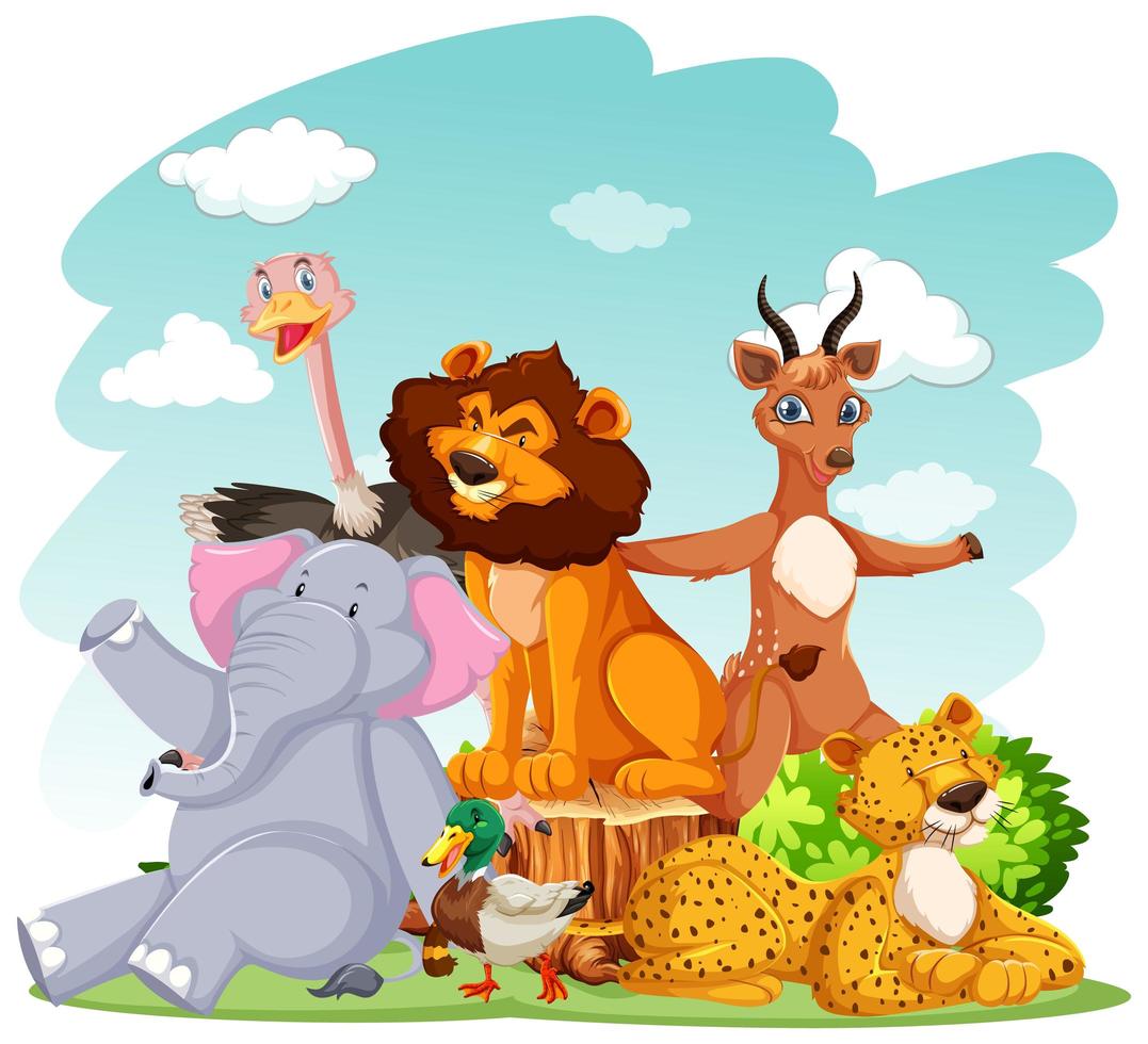 Zoo animals in the wild nature background vector