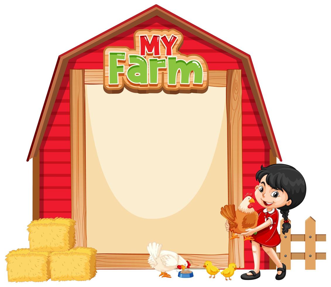 Border template design with girl and chickens vector