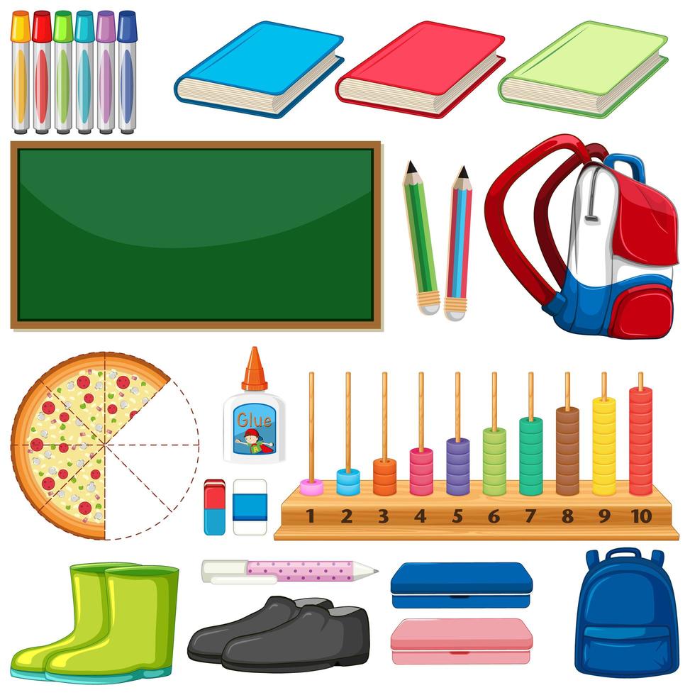 Large set of school items on white background vector