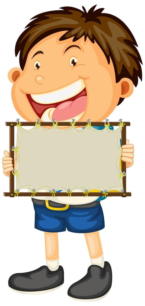 Blank sign template with cute boy on white background vector