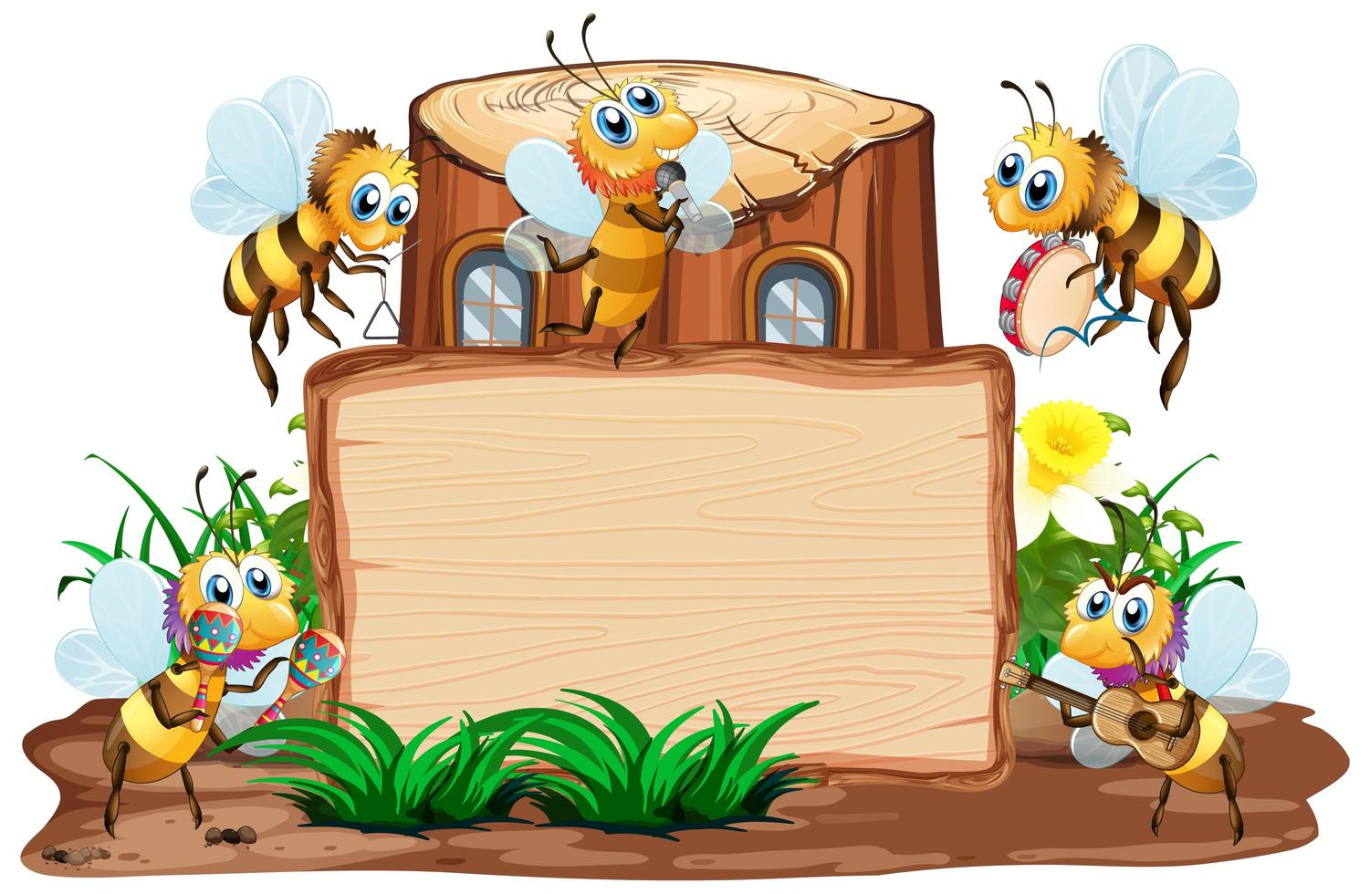 Border template design with insects in the garden background vector