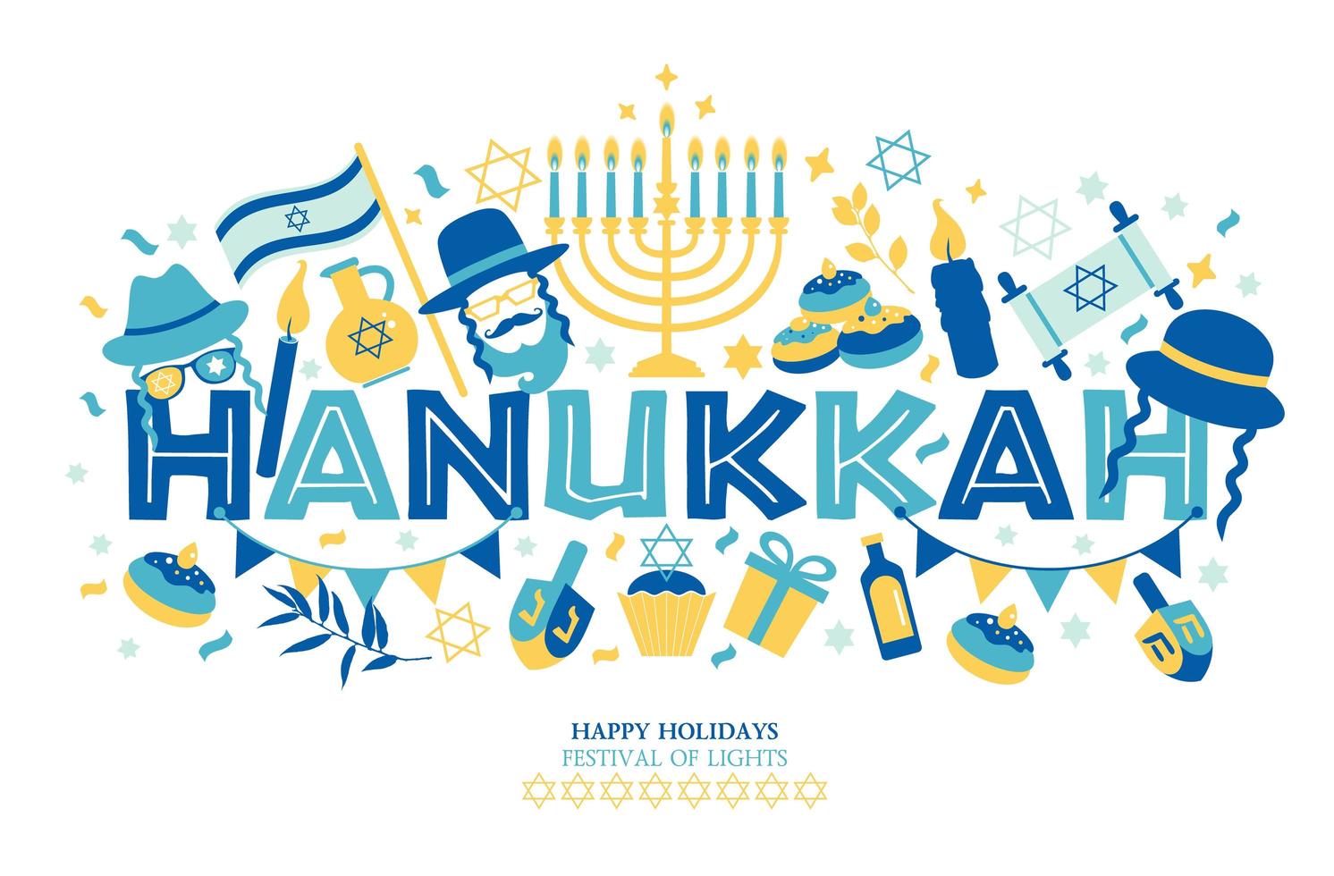 Jewish holiday Hanukkah greeting card vector