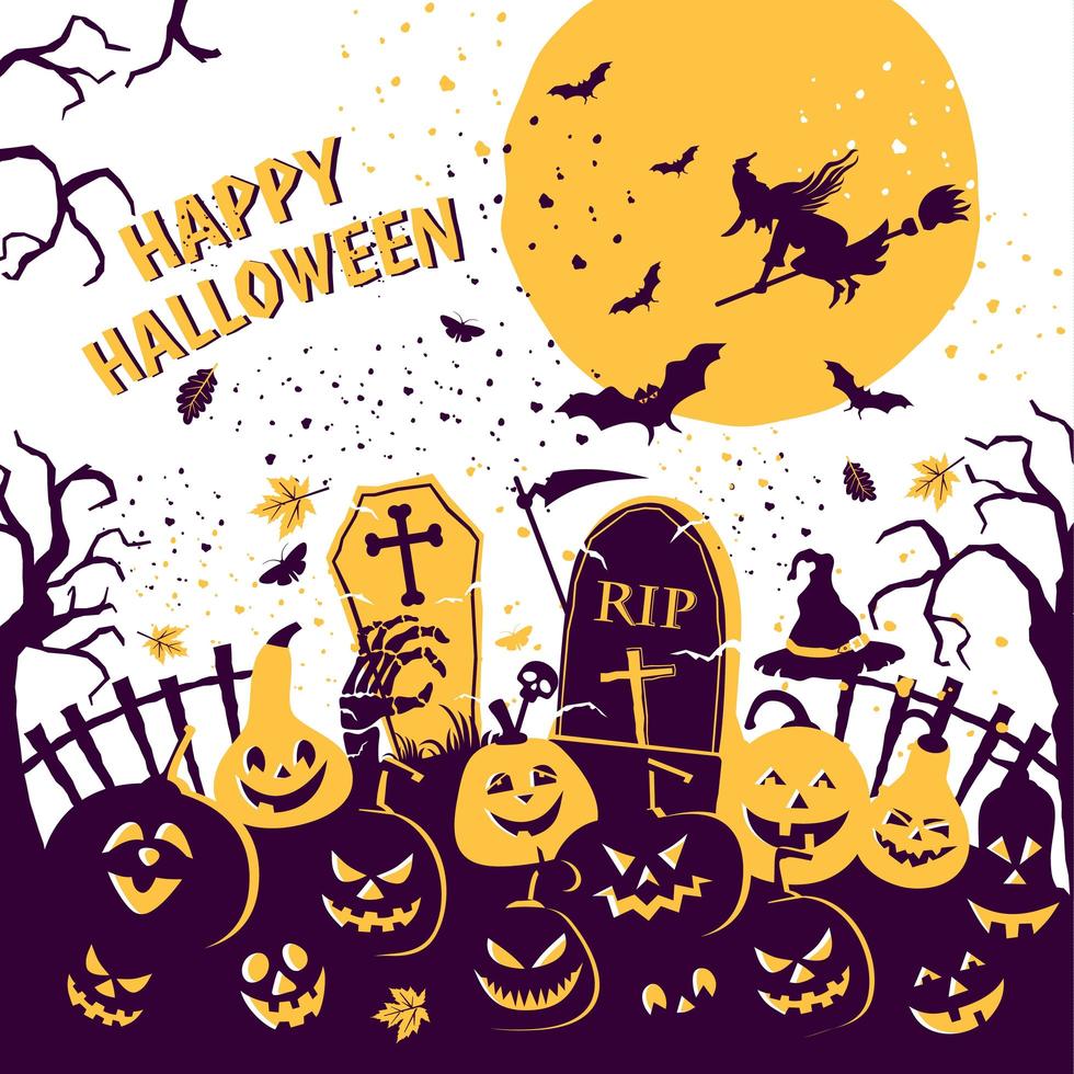 Halloween party invitation with scary pumpkins vector