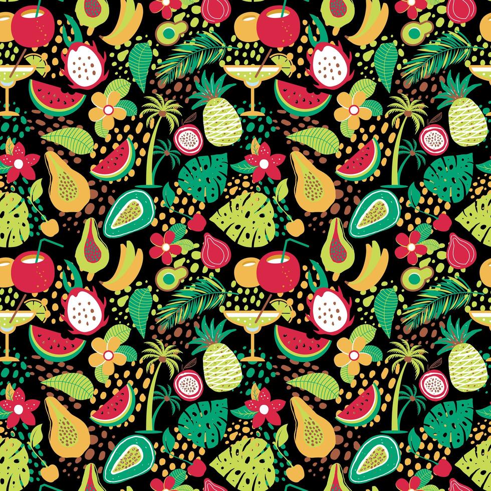 Hawaiian pattern with tropical fruits and flowers vector