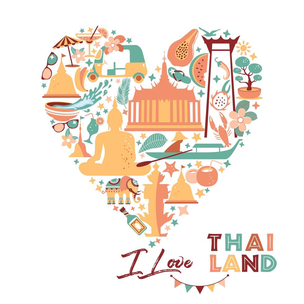 Collection of Thailand symbols in heart vector