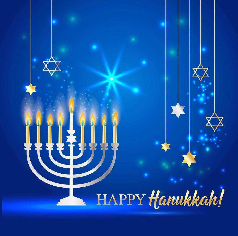 feliz hanukkah fondo brillante con menorah vector