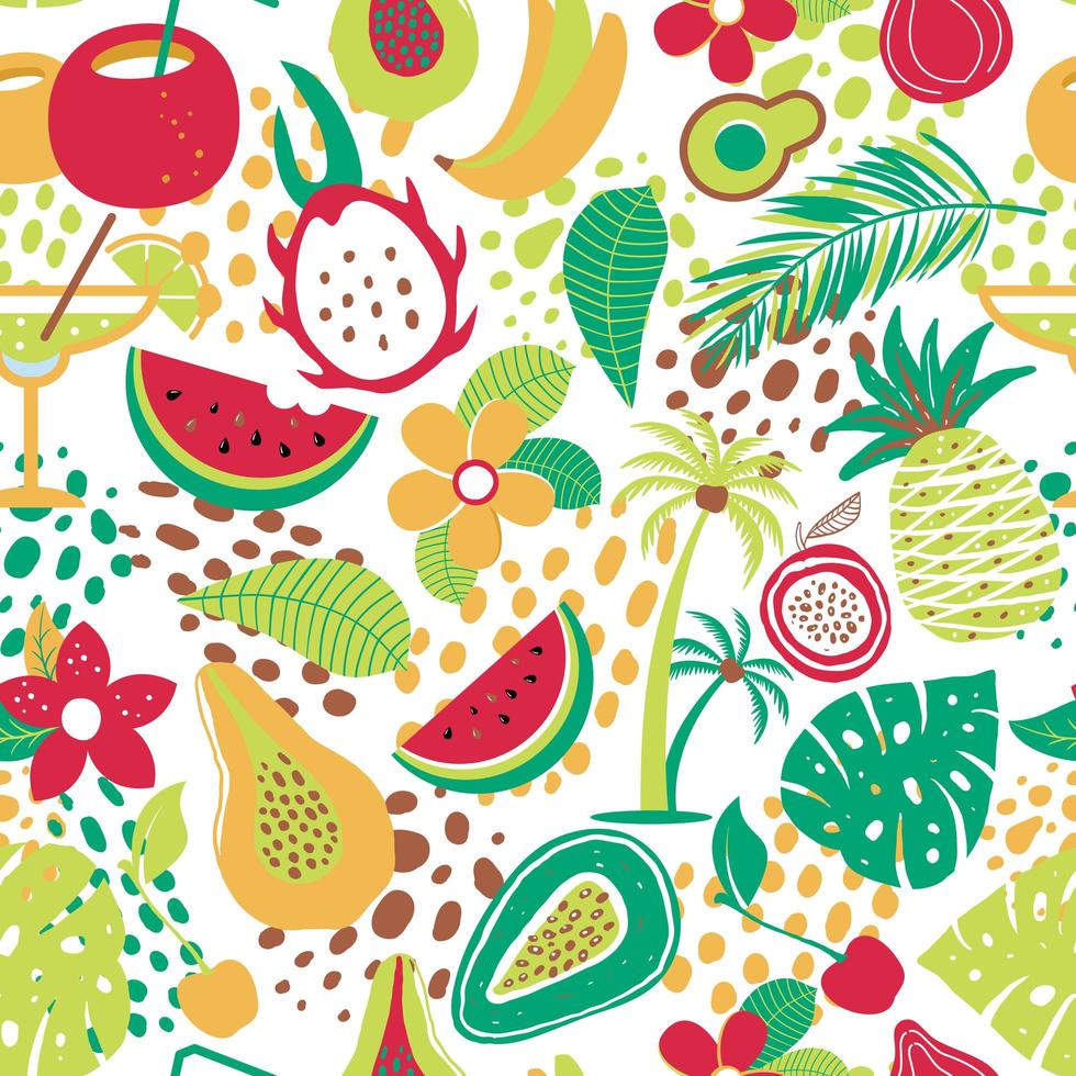 Hawaiian pattern with tropical fruits and flowers vector