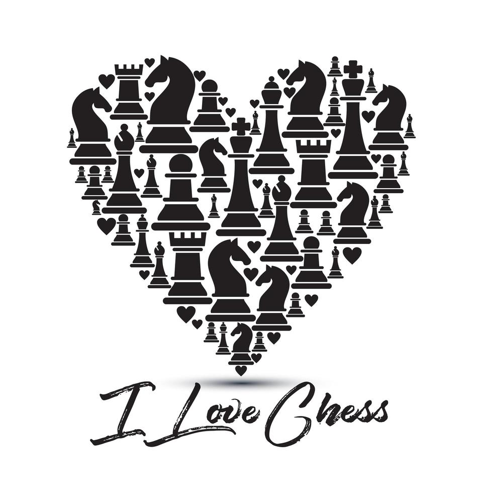 Heart background with chess figures vector