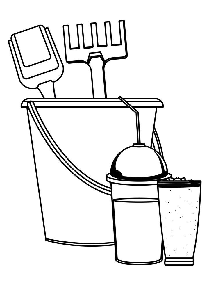 Summer beach and vacation cartoon in black and white vector