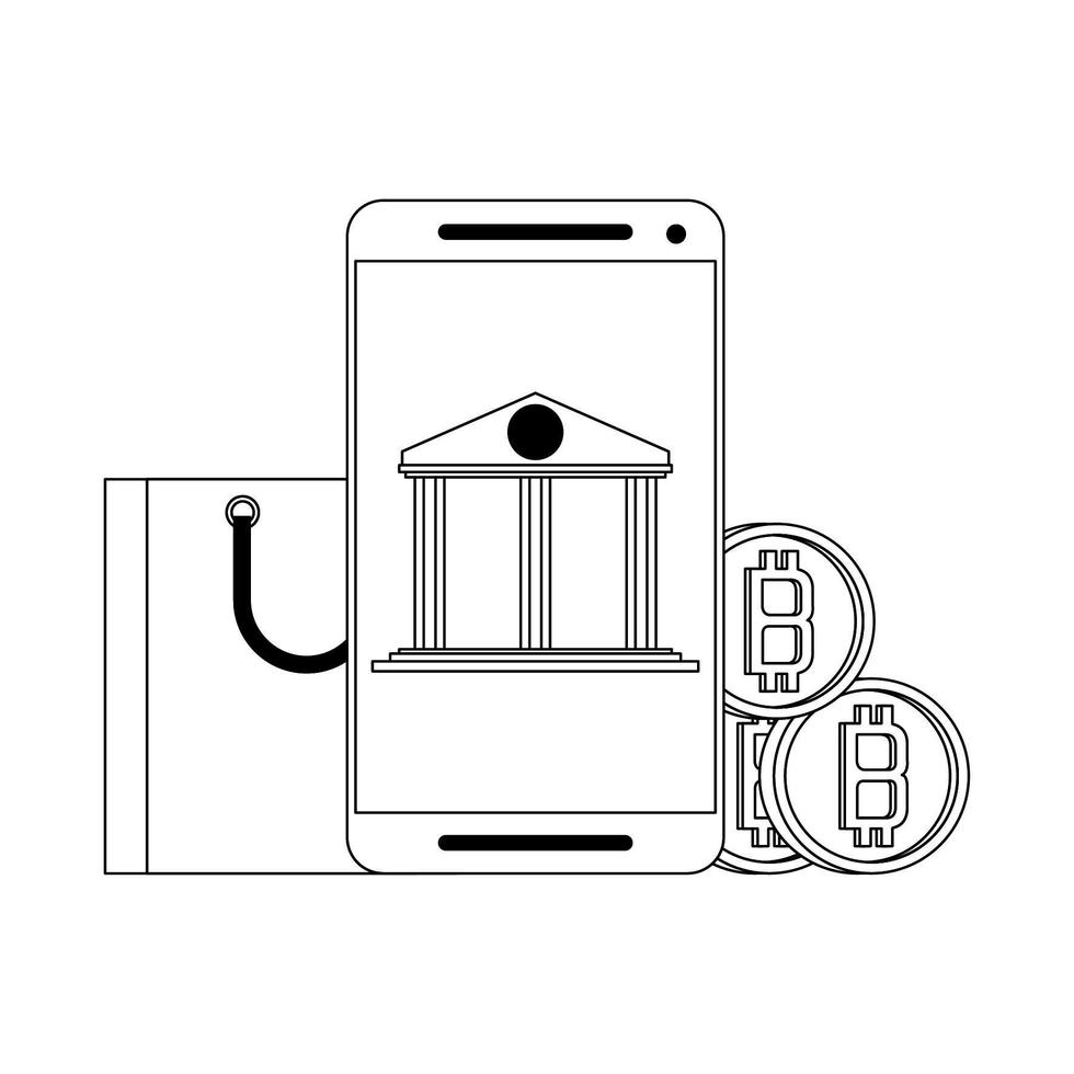 Bitcoin cryptocurrency online payment symbols in black and white vector