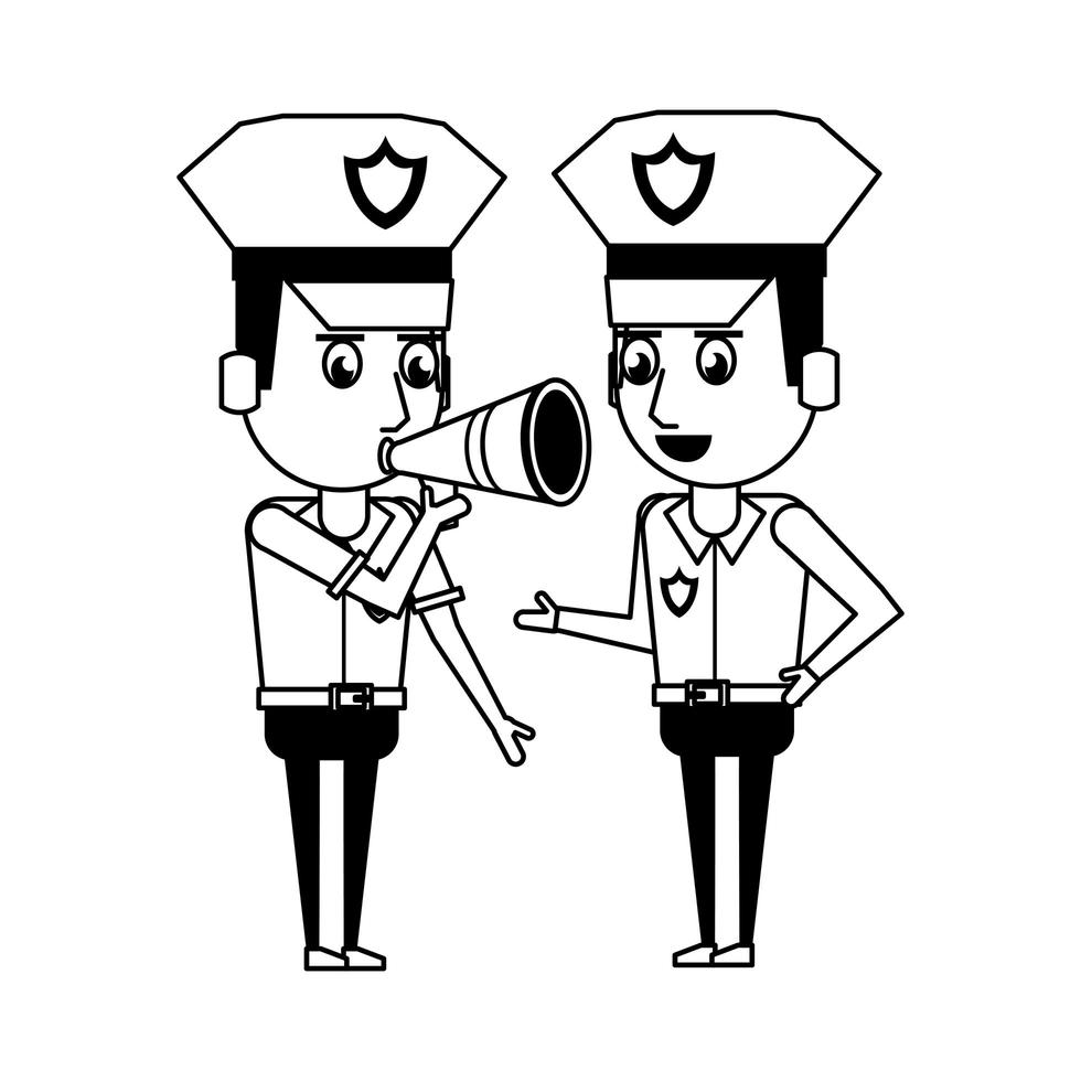 personaje de dibujos animados de policías en blanco y negro vector