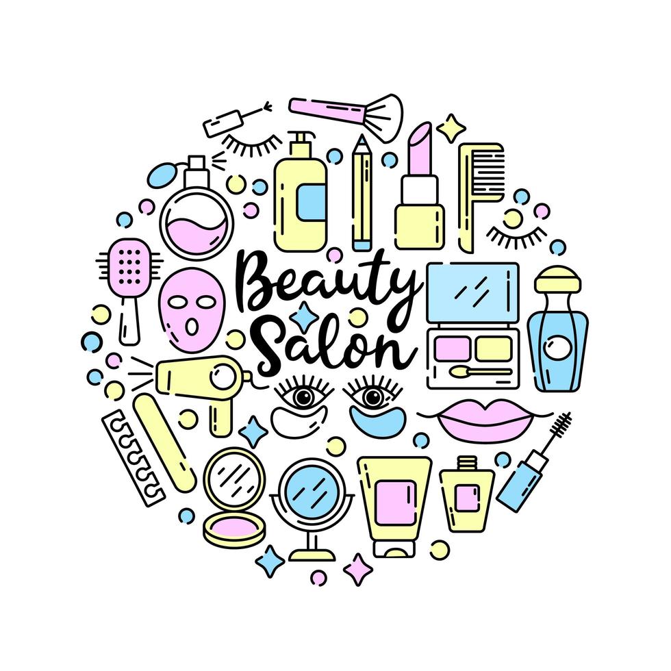 iconos de cosméticos y belleza en estilo lineal vector