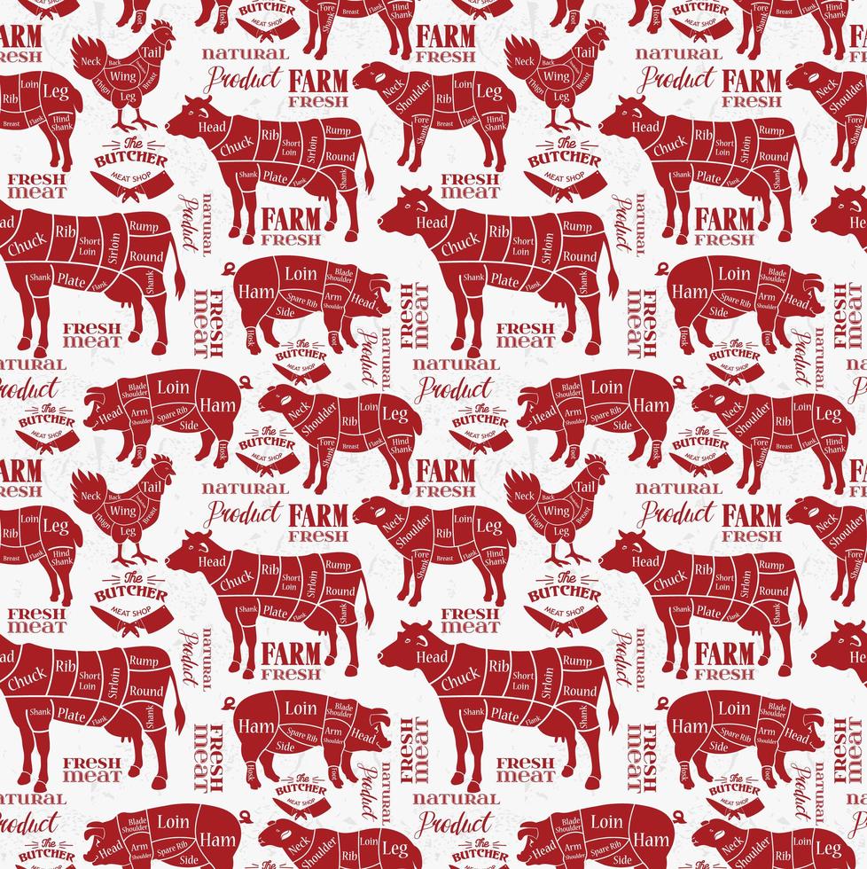 Meat cuts, red diagrams for butcher shop vector