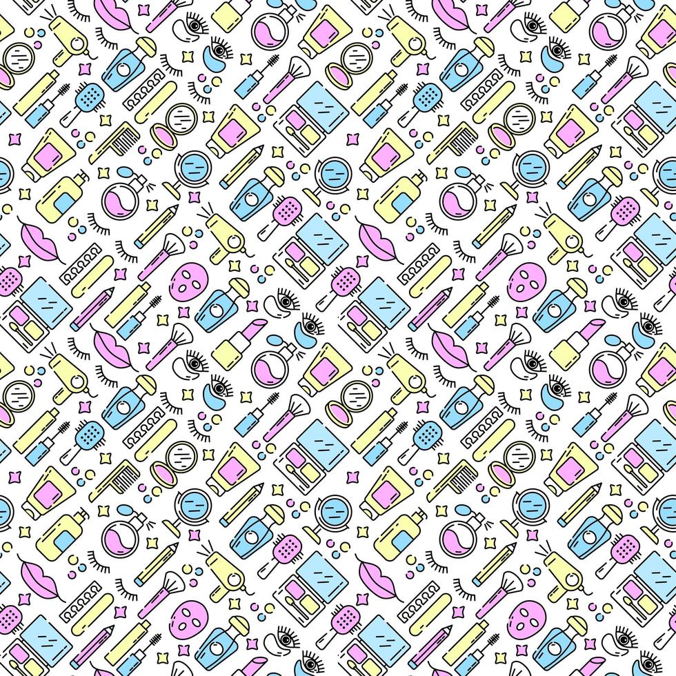 Cosmetics and beauty icons in linear style vector