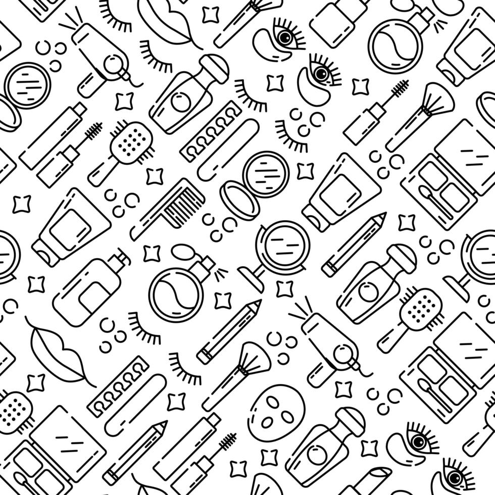 Cosmetics and beauty icons in linear style vector