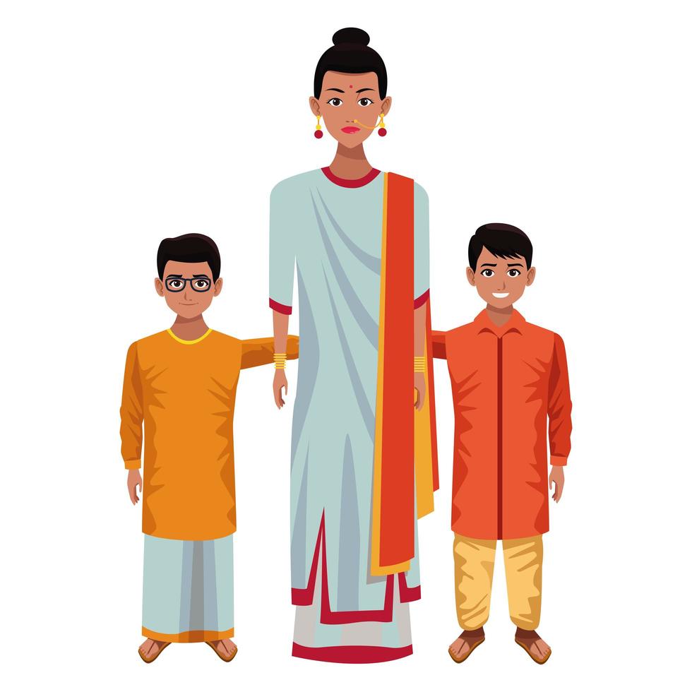 personajes de dibujos animados de la familia india vector