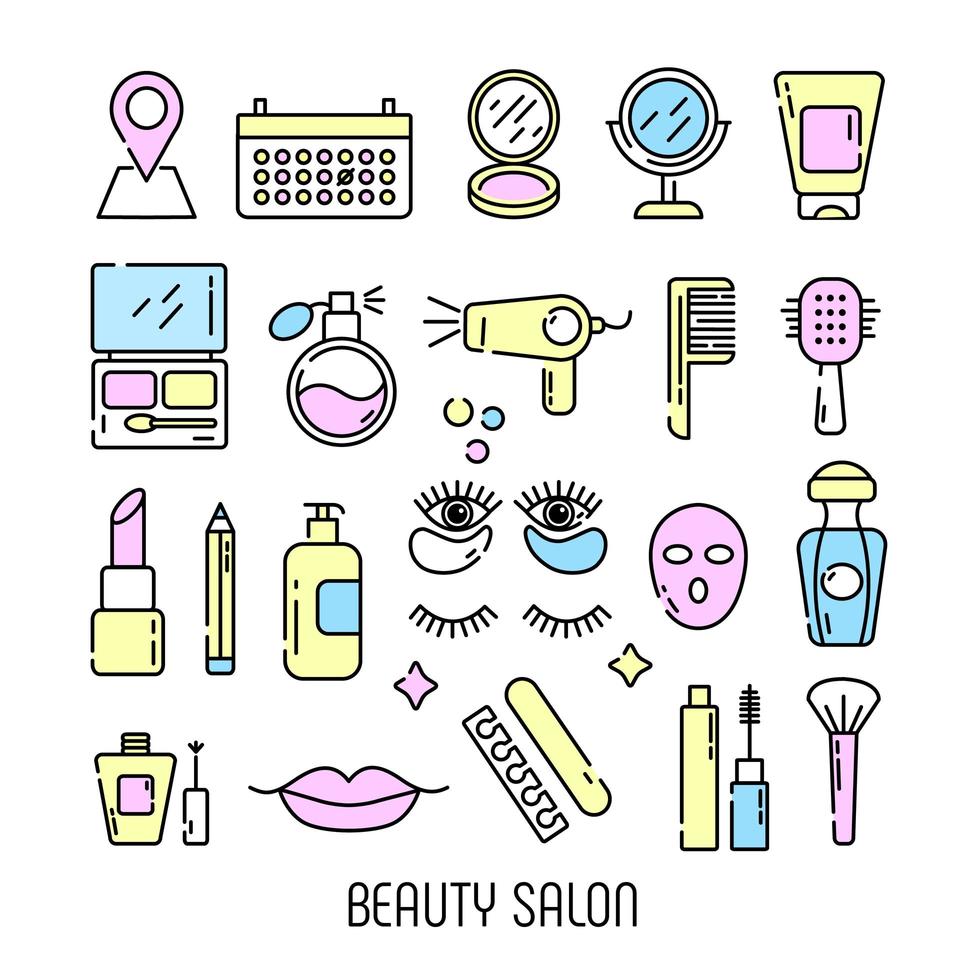 iconos de cosméticos y belleza en estilo lineal vector