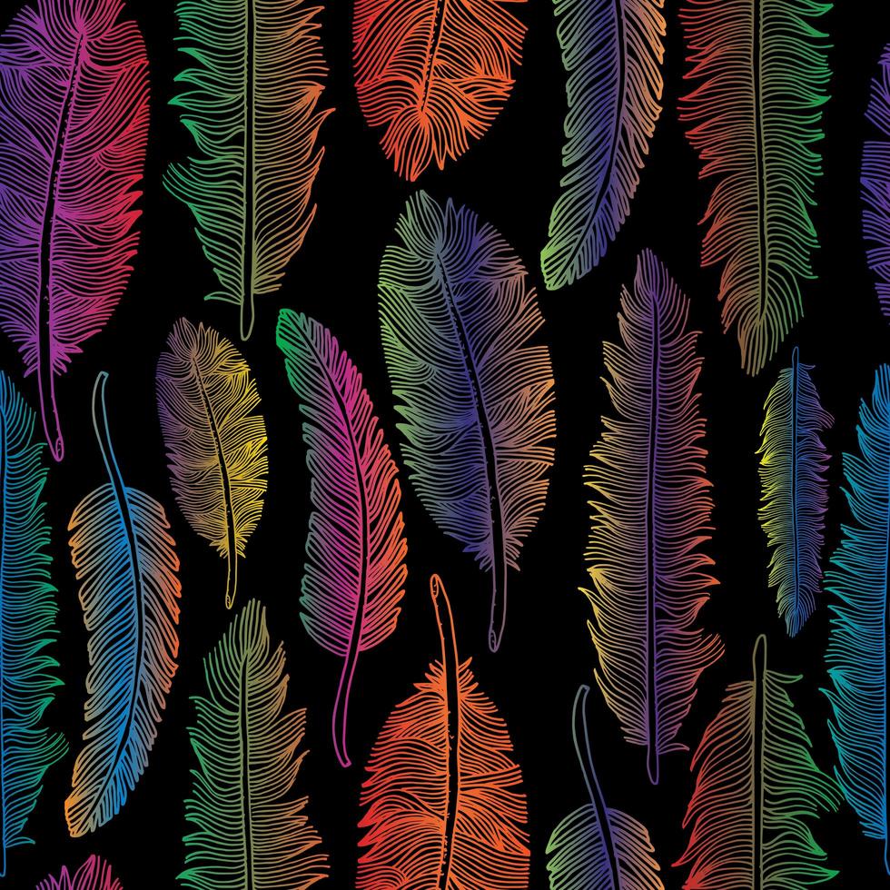 Seamless pattern of rainbow feathers vector