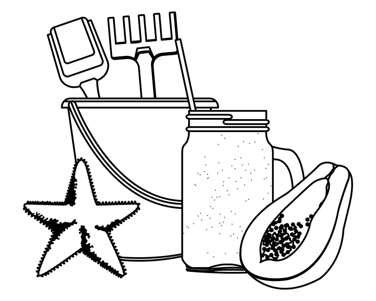 Summer beach and vacation cartoon in black and white vector