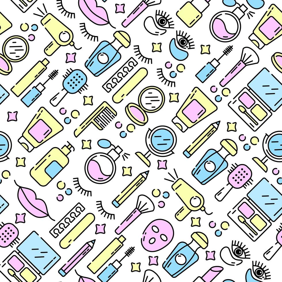 iconos de cosméticos y belleza en estilo lineal vector