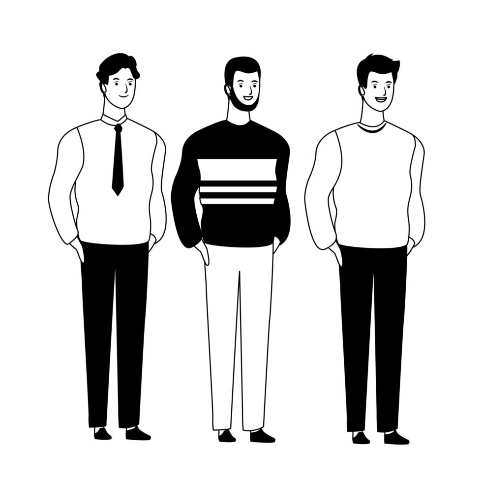 Men cartoon characters in black and white vector