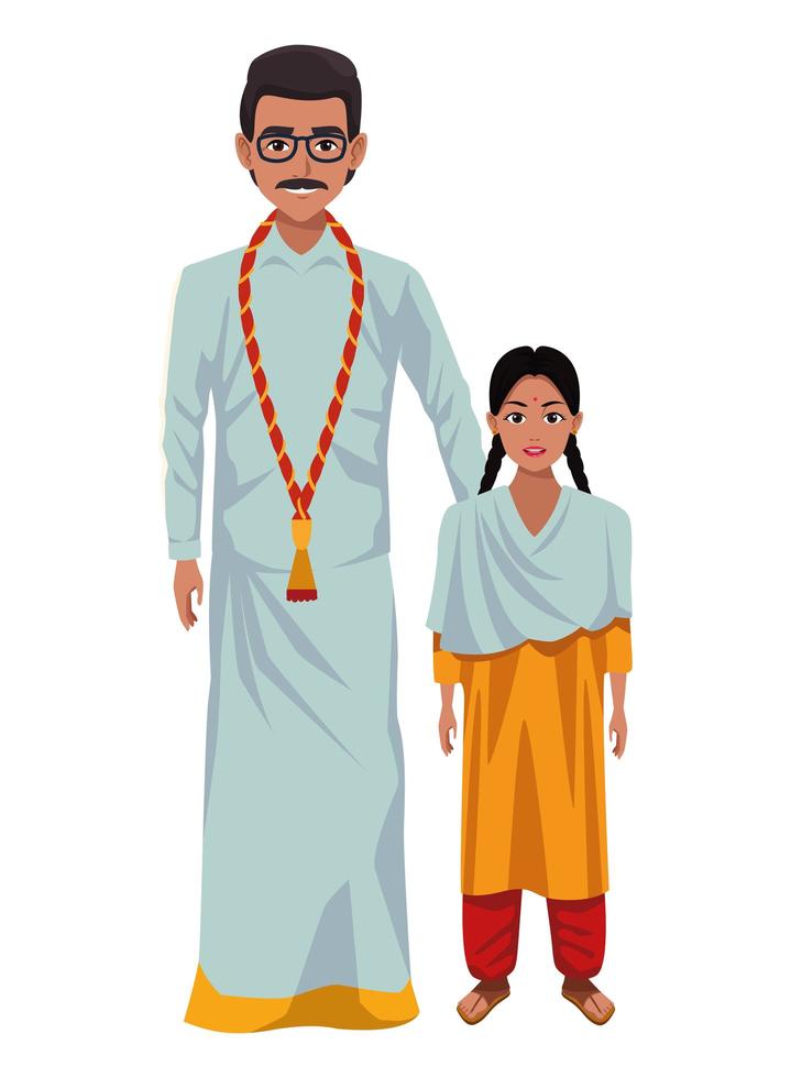 personajes de dibujos animados de la familia india vector