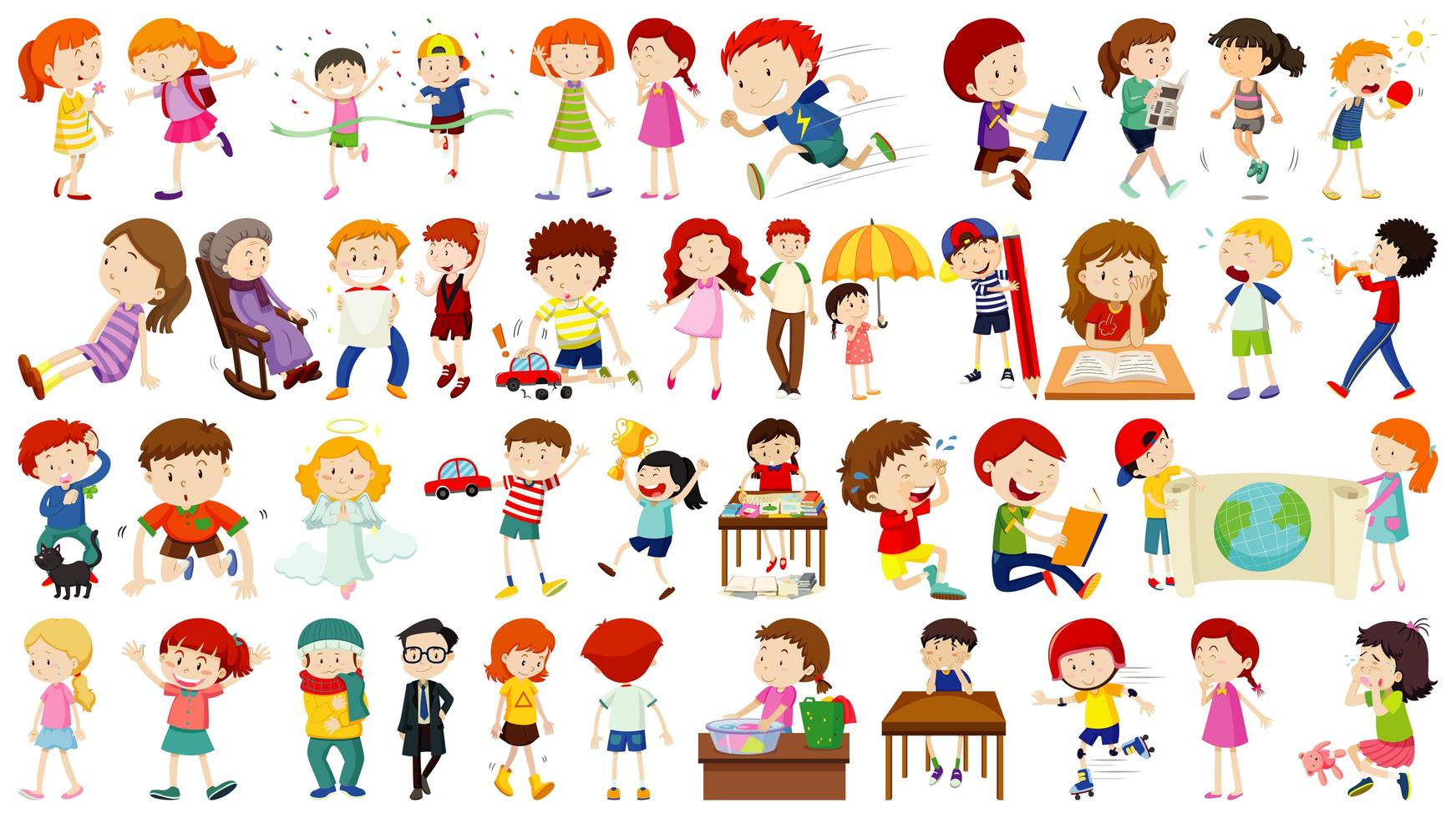 conjunto de personaje de dibujos animados de niños lindos vector